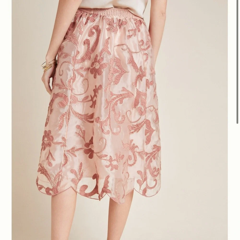 Anthropologie Pink Embroidered Midi Skirt - Picture 3 of 7